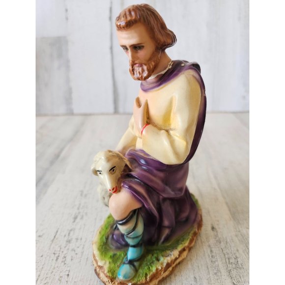 Vintage chalkware Joseph Nativity sheep Italy LB Italian AS IS religious figurin - Picture 2 of 11